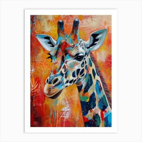 Giraffe Portrait Oil Painting Inspired 1 Art Print