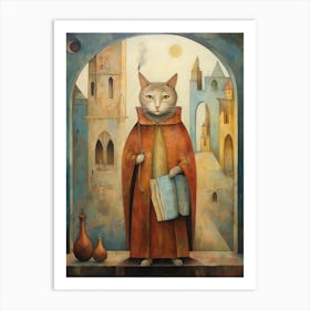 Cat In Medieval Robes Romantesque Style Art Print