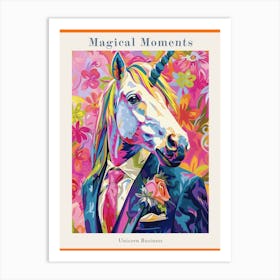 Floral Fauvism Style Unicorn In A Suit 4 Poster Art Print