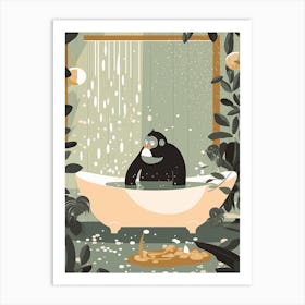 Gorilla Art In Bath Cartoon Nursery Illustration 3 Art Print