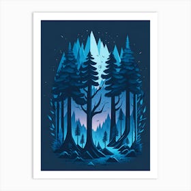 A Fantasy Forest At Night In Blue Theme 13 Art Print