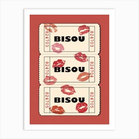 Bisou Bisou in Red, Retro Movie Ticket Art Print