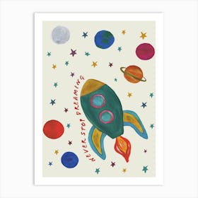 Space Rocket In Earthy Tones Nursery Art Print