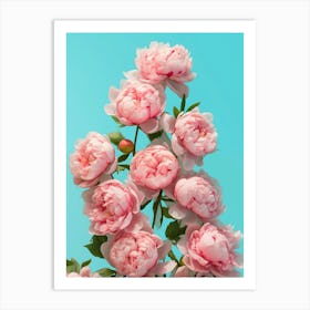 Peonies on Blue 02 Art Print