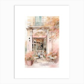 Paris Street Cafe Scene Pink Girls Illustration Watercolour Art Print