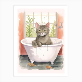 Chartreux Cat In Bathtub Botanical Bathroom 7 Art Print