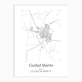 Ciudad Mante,Mexico Minimalist Map Art Print