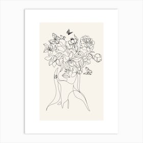 Flower Head Monoline Asthetic Mnimalist Drawing Art Print