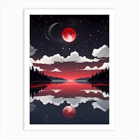 Red Moon Reflected In Water Art Print