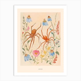 Folksy Floral Animal Drawing Spider 2 Poster Art Print