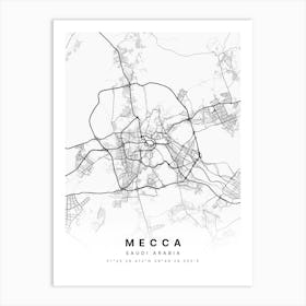 Mecca Saudi Arabia White Map Art Print