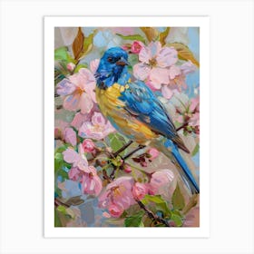 Blue Bird In Cherry Blossoms 1 Art Print