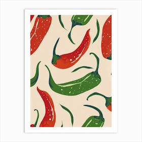 Green & Red Chilli Pattern Illustration 3 Art Print