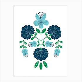 Floral Emblem Blues Art Print