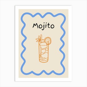Mojito Doodle Poster Blue & Orange Art Print