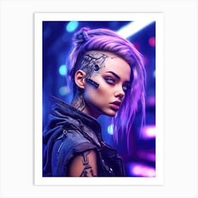 Cyberpunk Girl Portrait 1 Art Print