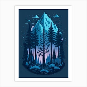 A Fantasy Forest At Night In Blue Theme 14 Art Print