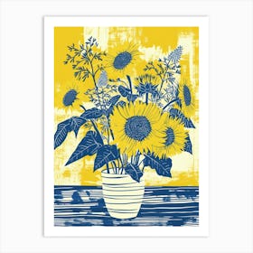 Sunflowers Flowers On A Table   Contemporary Illustration 3 Art Print