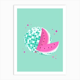 Turquoise Disco Watermelon Art Print