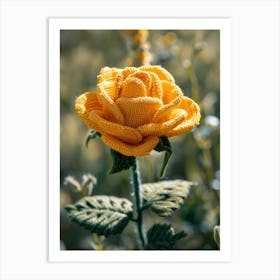 Yellow Rose Knitted In Crochet 1 Art Print