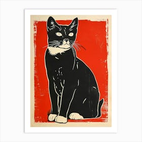 Japanese Bobtail Linocut Blockprint 1 Art Print