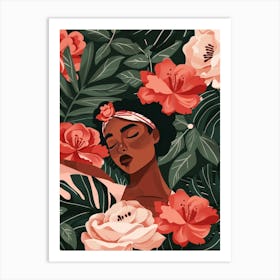 Afro-American Girl With Flowers Art Print