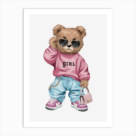 Girl Teddy Bear Art Print