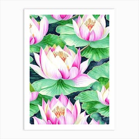Lotus Flower Repeat Pattern Watercolour 1 Art Print