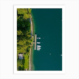 Yachts and boats on the pier. Drone viewю Art Print