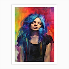 Sombre - Girl In Thought With Blue Hair Art Print