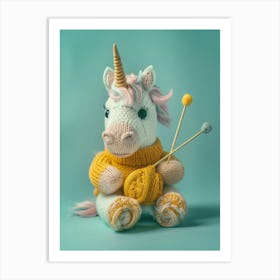 Unicorn Knitting Mustard Art Print