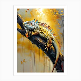 A Majestic Golden Iguana Lizard Art Print