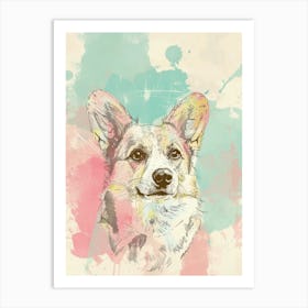 Corgi Dog Pastel Line Watercolour Illustration 5 Art Print