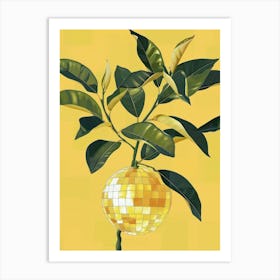 Disco Ball Orange Tree Yellow Green Mosaic Painting Kitchen Art Print