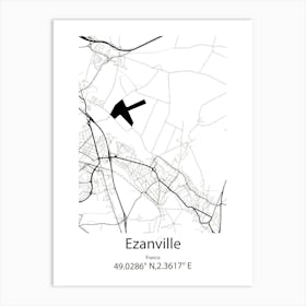 Ezanville,France Minimalist Map Art Print