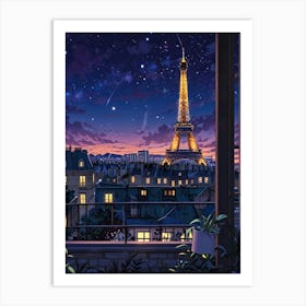 Eiffel Tower Night Sky Anime aesthetic 4 Art Print