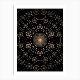 Geometric Glyph Radial Array in Glitter Gold on Black n.0078 Art Print