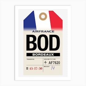 Bordeaux (BOD) France Vintage Airline Luggage Tag Art Print