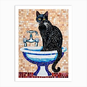 Black Cat In A Sink Art Print