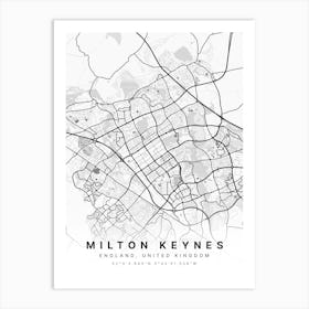 Milton Keynes England White Map Art Print