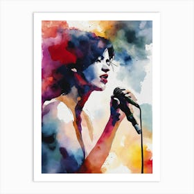 Woman Singing Watercolor Painting Art Print