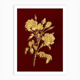 Vintage White Rose Botanical in Gold on Red n.0395 Art Print