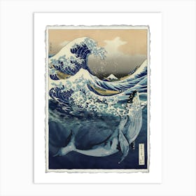 Whales And The Great Wave - Japanese Print Parody Art Print