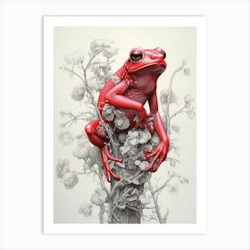 Red Tree Frog Botanical Realistic 4 Art Print