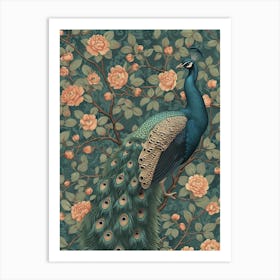 Blue Vintage Floral Peacock Wallpaper 3 Art Print