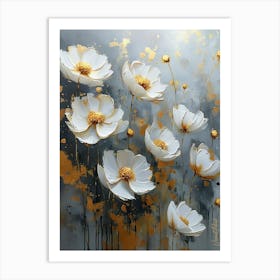 White Flowers With Gold Leaf Accents Pt. 4 Art Print