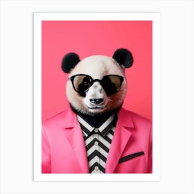 Preppy panda in pink with sunglasses Art Print