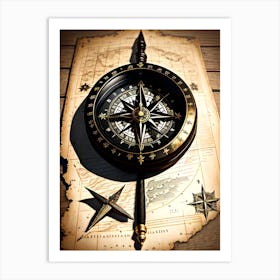 Compass On A Map Art Print