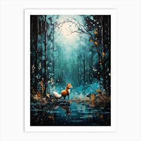 Red Fox Forest Painting 4 Art Print