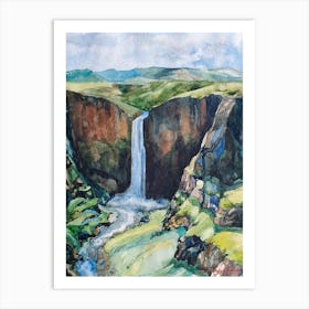 Watercolor Landscape Waterfall Art Print